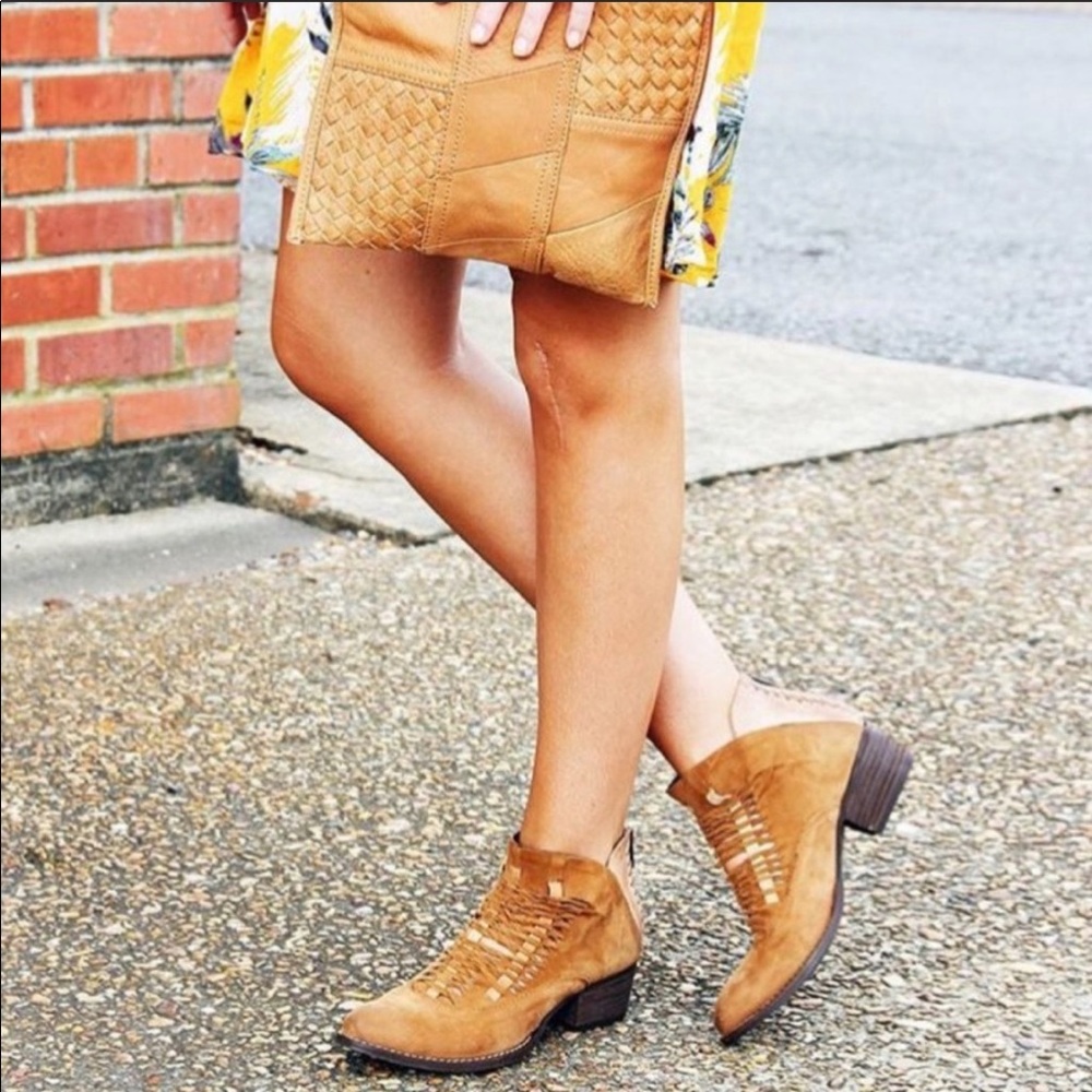Rebels Suede Woven Cori Ankle Boots in Cognac